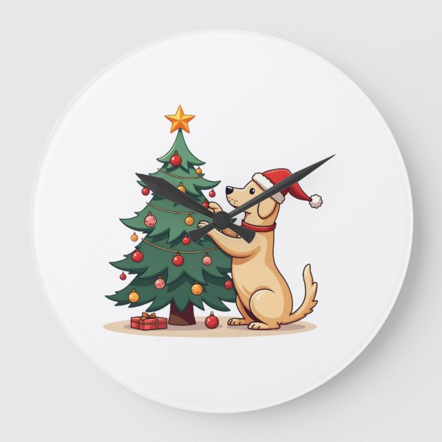 Labrador Christmas Tree Helper Large Clock (Front)