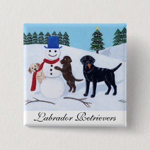 Labrador Christmas with Snowman 15 Cm Square Badge