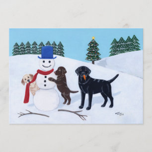 Labrador Christmas with Snowman Invitation