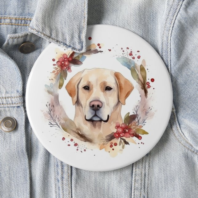 Labrador Christmas Wreath Festive Pup  6 Cm Round Badge (In Situ)