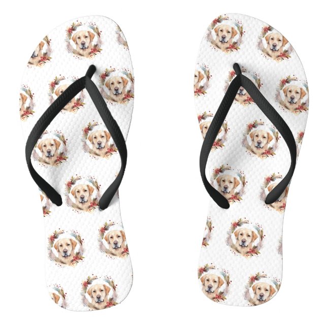 Labrador Christmas Wreath Festive Pup  Jandals (Footbed)