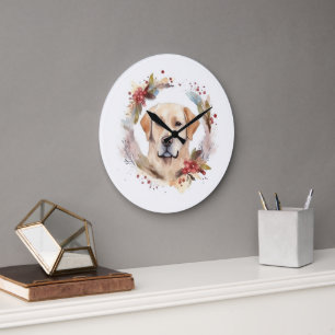 Labrador Christmas Wreath Festive Pup Large Clock