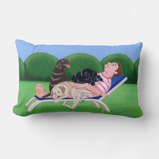 Labrador Dad Painting Lumbar Cushion (Front)