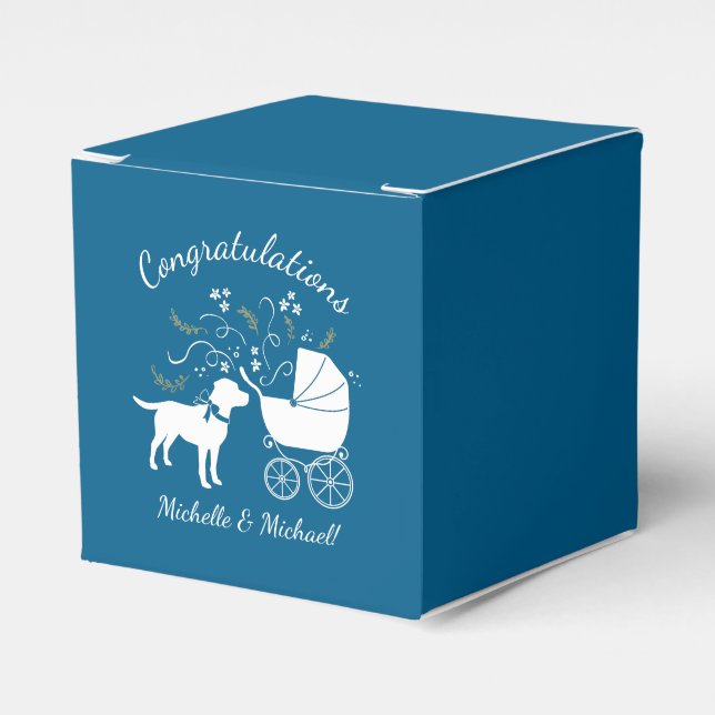 Labrador Dog Baby Shower Blue Boy Lab Favour Box (Front Side)