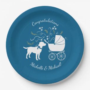 Labrador Dog Baby Shower Blue Boy Lab Paper Plate