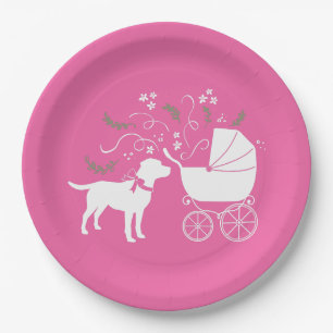 Labrador Dog Baby Shower Pink Girl Lab Paper Plate