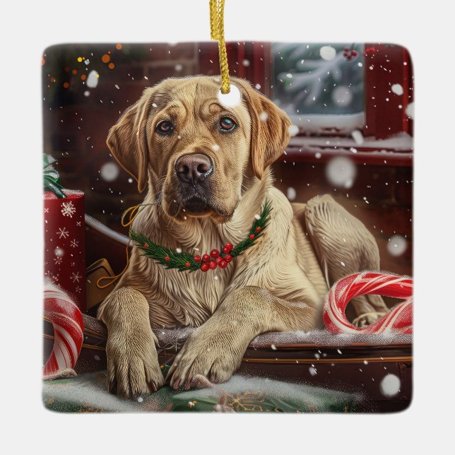 Labrador Dog Christmas Festive Ceramic Ornament (Front)
