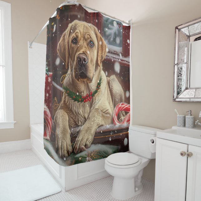 Labrador Dog Christmas Festive Shower Curtain (In Situ)
