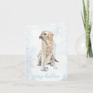 Labrador Dog In Blustering Snowy Winter Scene  Holiday Card