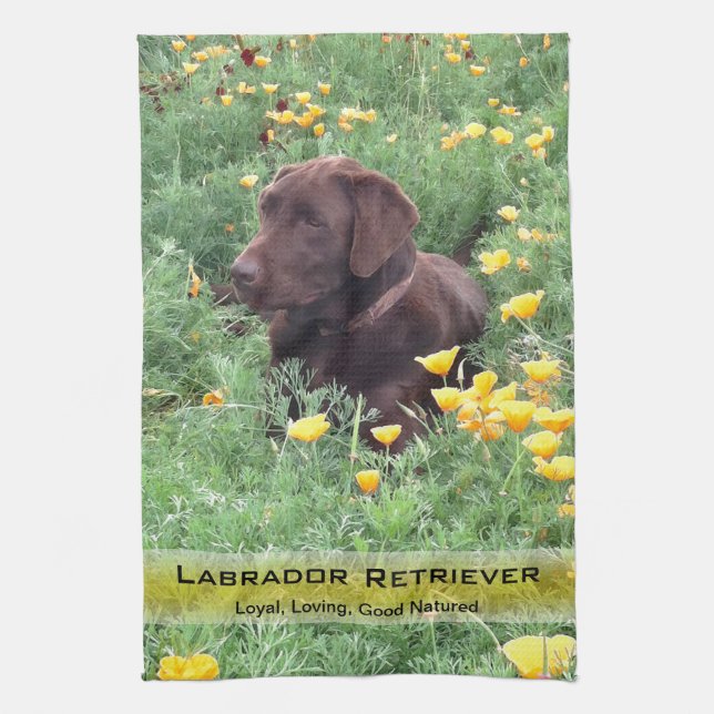 Labrador Dog in California Poppy Patch Photography Tea Towel (Vertical)