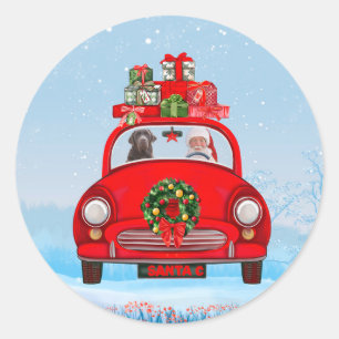 Labrador Dog In Car With Santa Claus  Classic Round Sticker