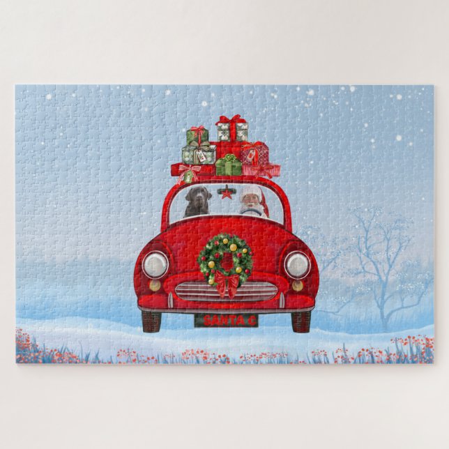 Labrador Dog In Car With Santa Claus Jigsaw Puzzle (Horizontal)