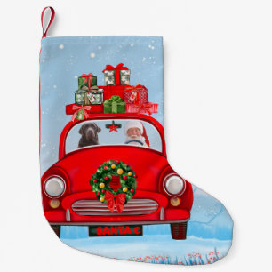 Labrador Dog In Car With Santa Claus Small Christmas Stocking