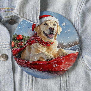 Labrador Dog in Sledge Let it Snow Christmas 6 Cm Round Badge