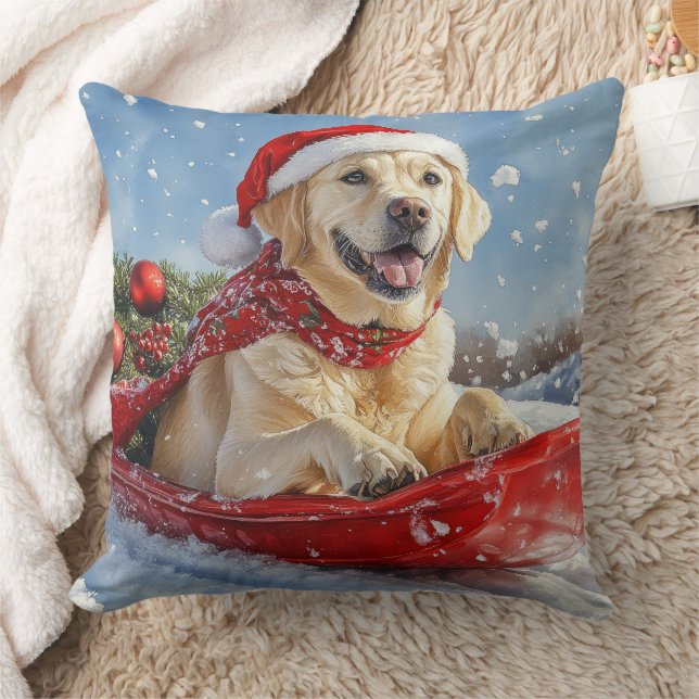 Labrador Dog in Sledge Let it Snow Christmas Cushion (Blanket)
