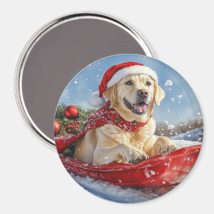 Labrador Dog in Sledge Let it Snow Christmas Magnet