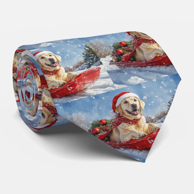 Labrador Dog in Sledge Let it Snow Christmas Tie (Rolled)