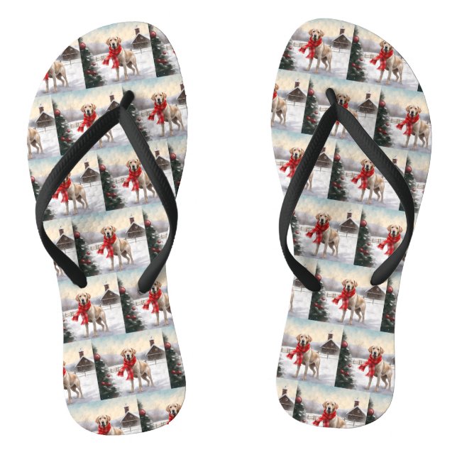 Labrador Dog in Snow Christmas Jandals (Footbed)