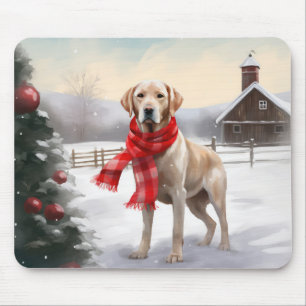 Labrador Dog in Snow Christmas Mouse Pad