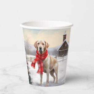 Labrador Dog in Snow Christmas Paper Cups