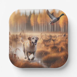 Labrador/dog in the autumn duck hunt paper plate