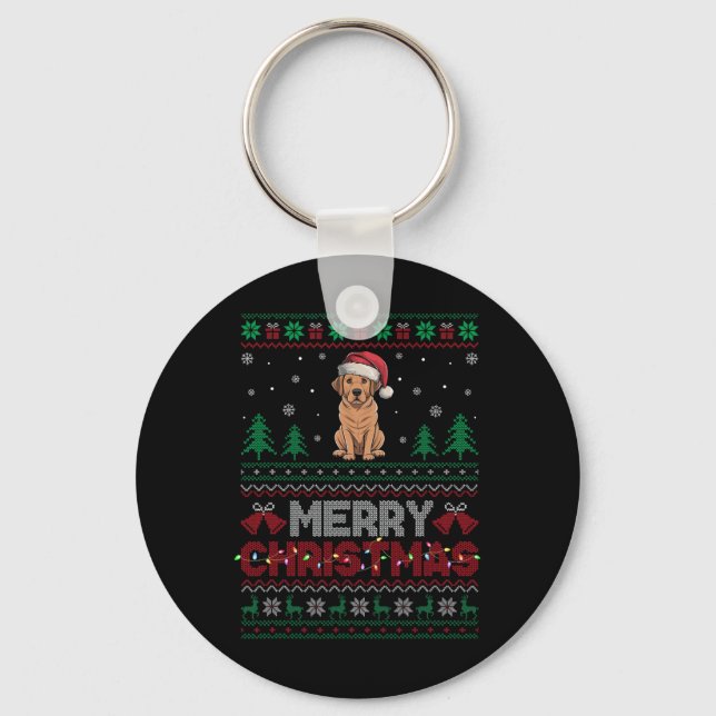 Labrador Dog Lovers Santa Hat Christmas Tree Light Key Ring (Front)