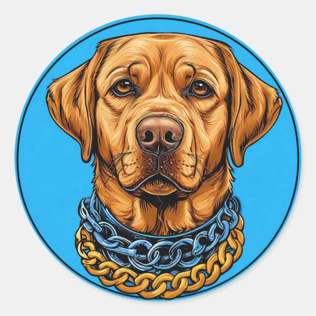 Labrador Dog on a blue background with chains Classic Round Sticker (Front)