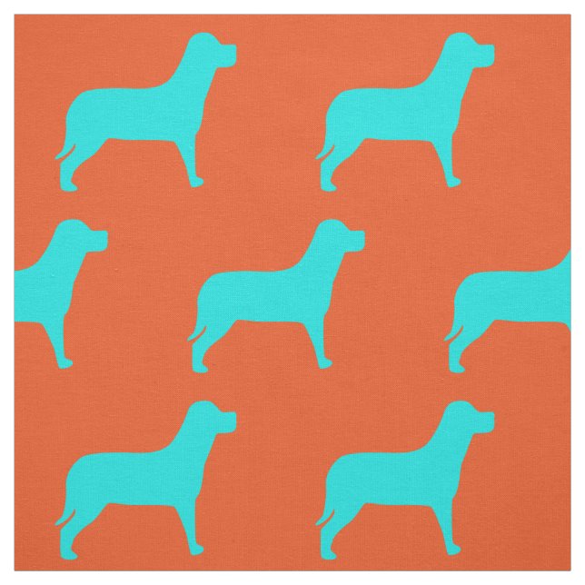 Labrador Dog Orange And Teal Pattern Fabric (Swatch)