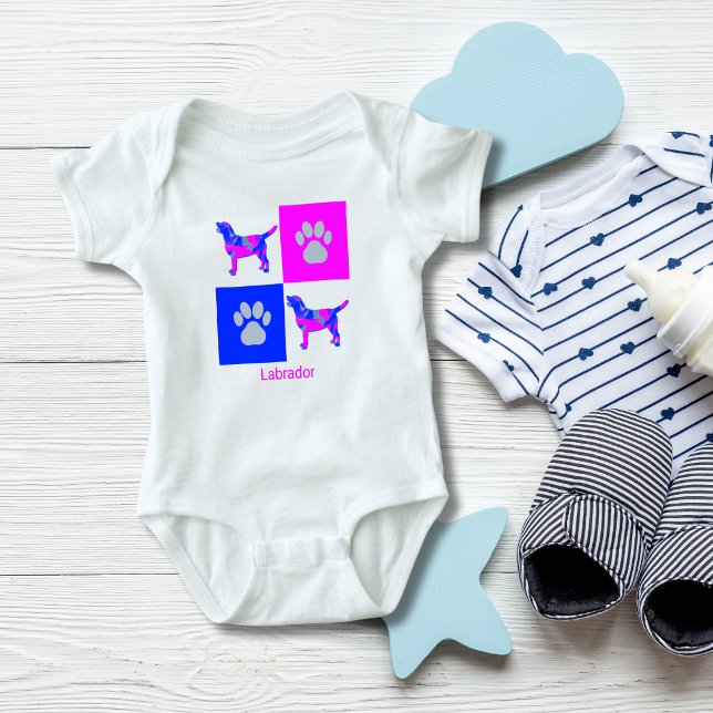 Labrador Dog & Paw Pink and Blue Baby Bodysuit (Creator Uploaded)