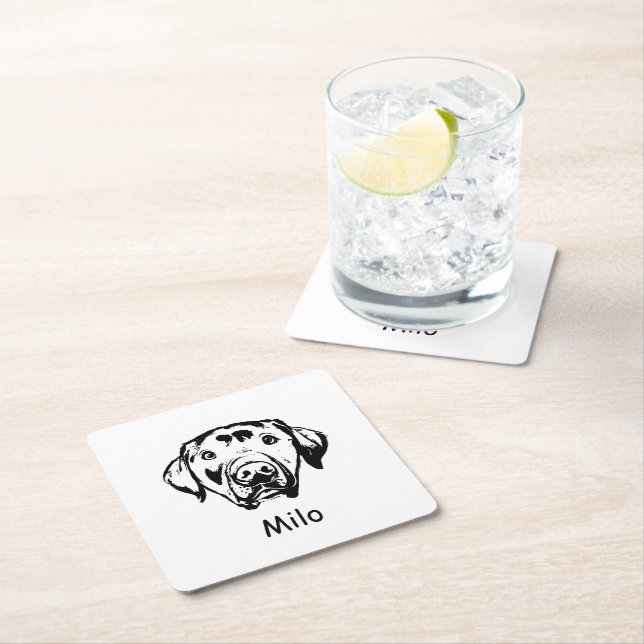 Labrador Dog Personalised Hand Drawing Square Paper Coaster (Insitu)