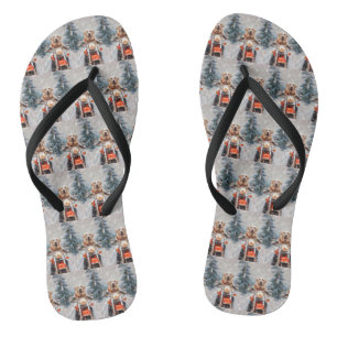 Labrador Dog Riding Motorcycle Christmas Jandals