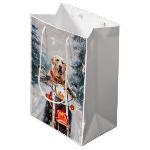 Labrador Dog Riding Motorcycle Christmas Medium Gift Bag