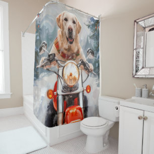 Labrador Dog Riding Motorcycle Christmas Shower Curtain