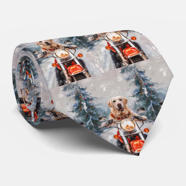 Labrador Dog Riding Motorcycle Christmas Tie (Rolled)