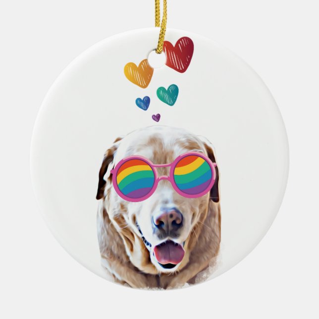 Labrador Dog with Hearts Valentine's Day Ceramic Tree Decoration (Front)