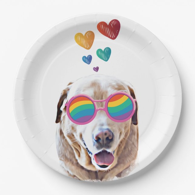 Labrador Dog with Hearts Valentine's Day Paper Plate (Front)