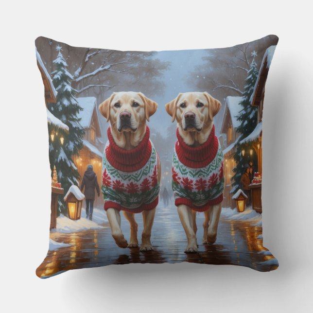 Labrador Dogs Christmas Snow Holiday Cushion (Back)