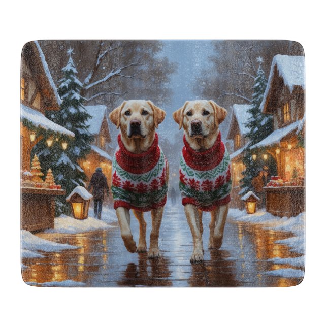 Labrador Dogs Christmas Snow Holiday Cutting Board (Front)