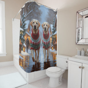 Labrador Dogs Christmas Snow Holiday Shower Curtain