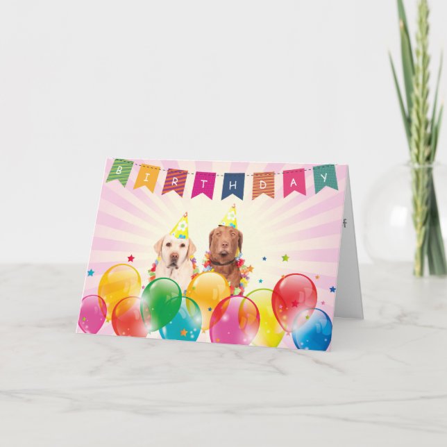 Labrador Dogs Happy Birthday Greeting Card (Front)