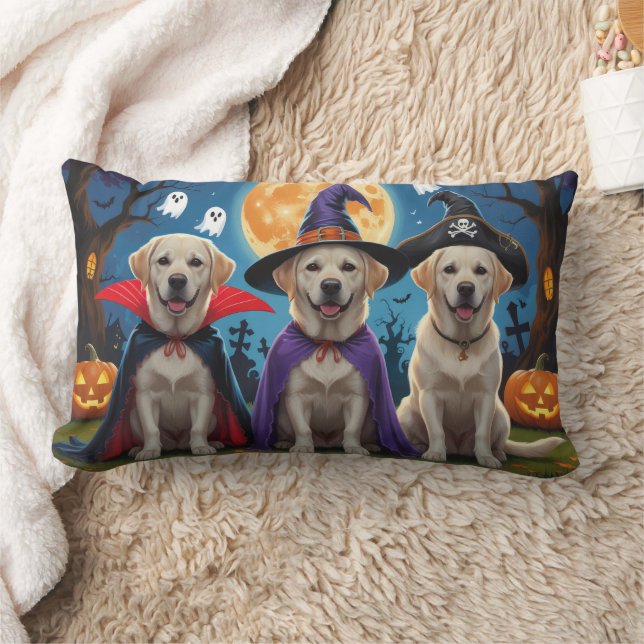 Labrador Dogs Pumpkin Halloween Funny  Lumbar Cushion (Blanket)