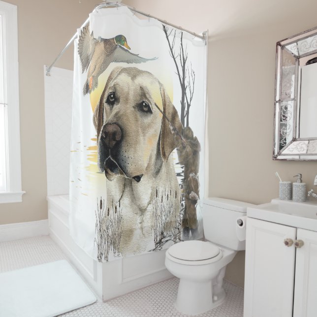 Labrador, duck hunting tapestry canvas print tript shower curtain (In Situ)