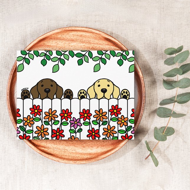 Labrador Duo Watching You Postcard (Labrador Duo Watching You postcard for Labrador Owners.  Chocolate Lab and Yellow Lab Cartoon Design)