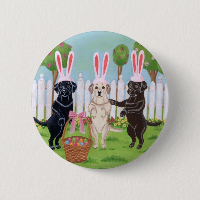 Labrador Easter Bunnies!! 6 Cm Round Badge (Front)