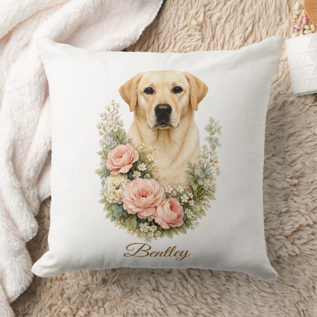 Labrador Floral Portrait Cushion (Blanket)
