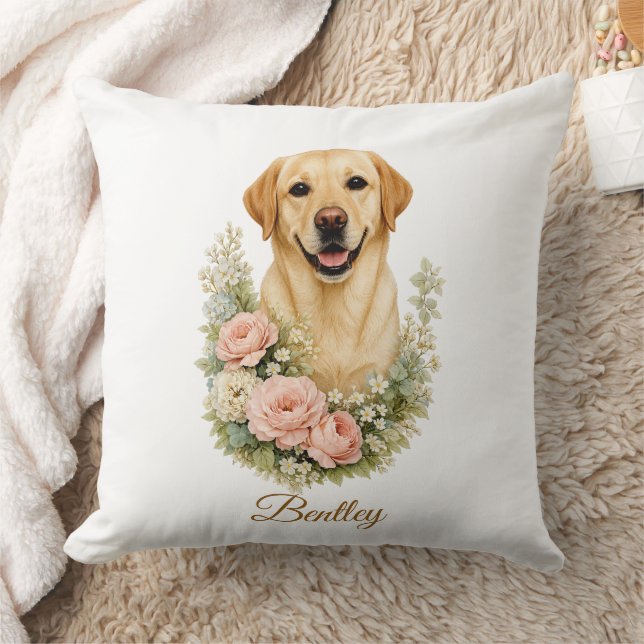 Labrador Floral Portrait Cushion (Blanket)