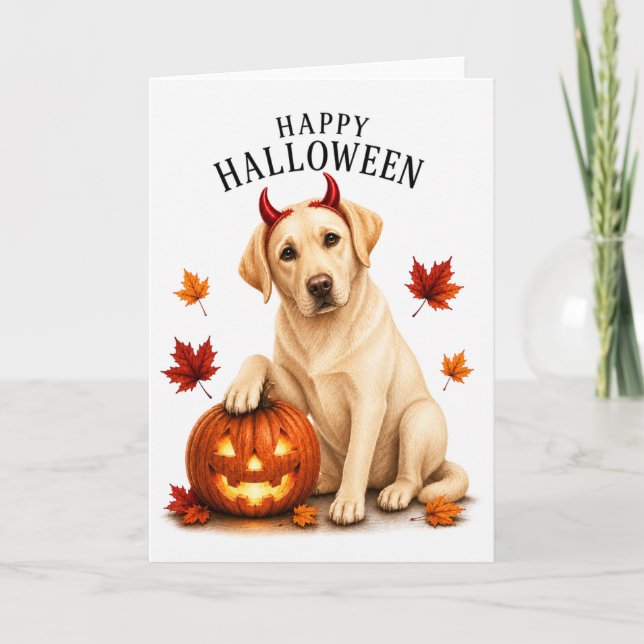 Labrador Halloween Devil Dog Card (Front)