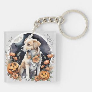 Labrador Halloween Floral Adorable Fall Pet Key Ring