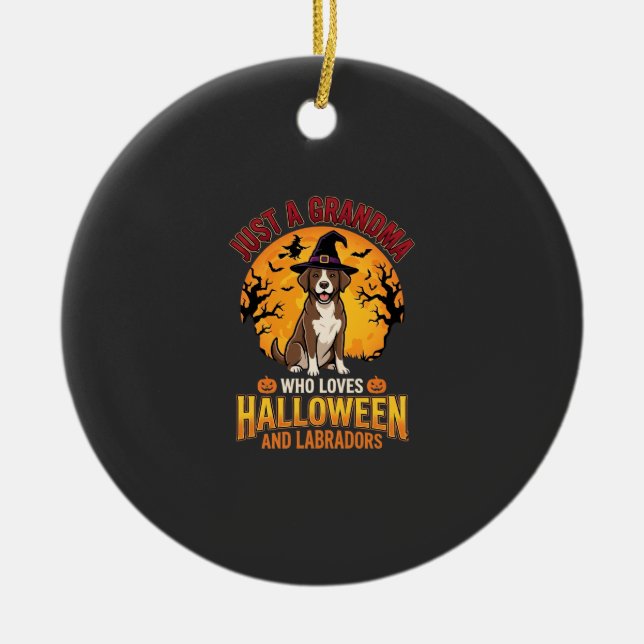 Labrador Halloween Grandma Dog Design_1 Ceramic Tree Decoration (Front)