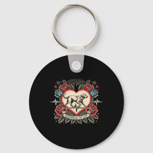 Labrador Heartbeat Tattoo Retro Roses Dog Lover Lo Key Ring